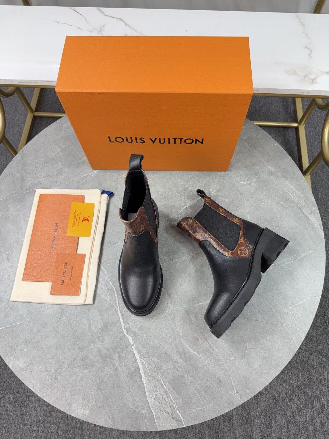 LV Chelsea Boots - Black Leather & Monogram Canvas