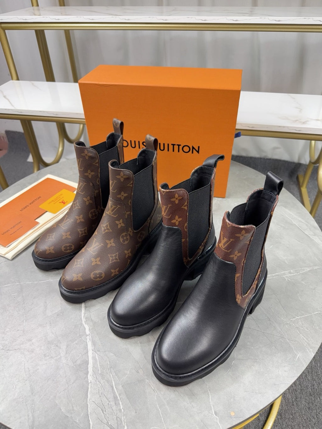 LV Chelsea Boots - Black Leather & Monogram Canvas