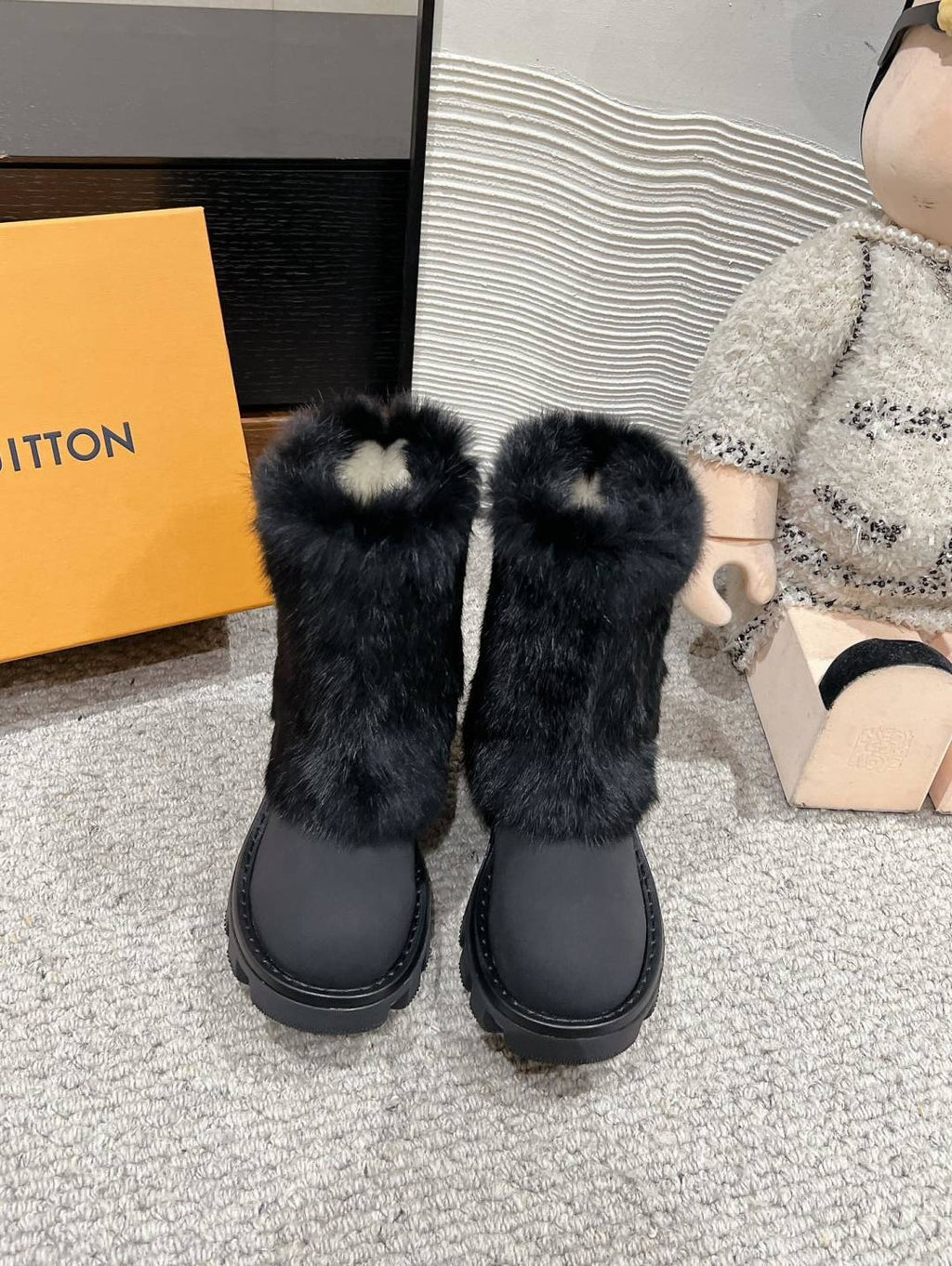 LV Fur Boots - Black Leather & Mink Fur