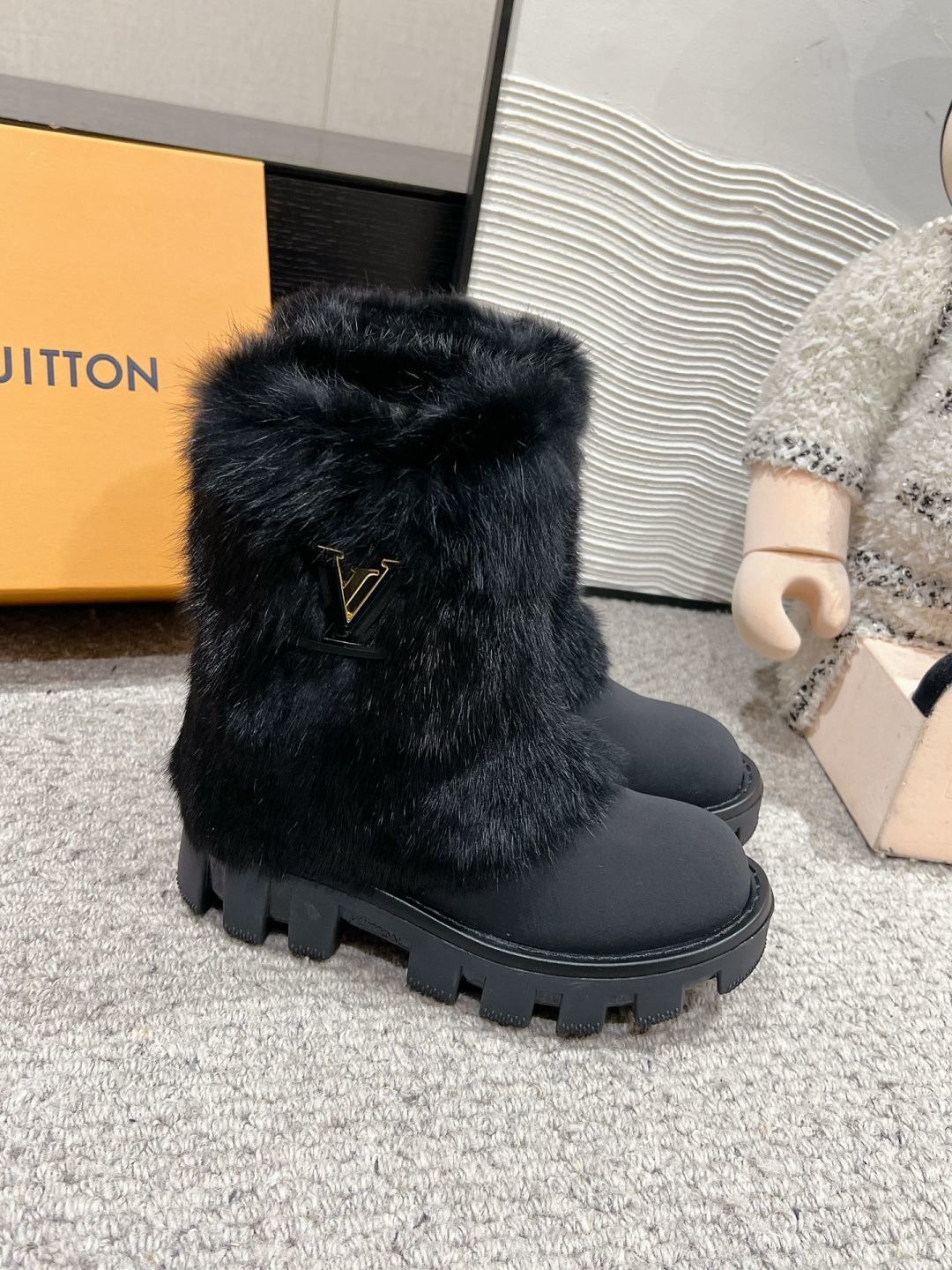 LV Fur Boots - Black Leather & Mink Fur