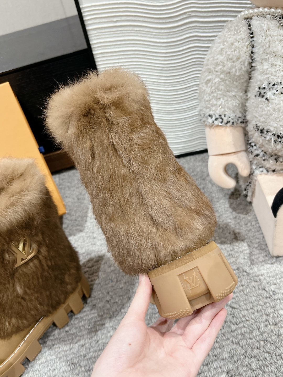 LV Fur Boots - Camel Leather & Mink Fur Platform