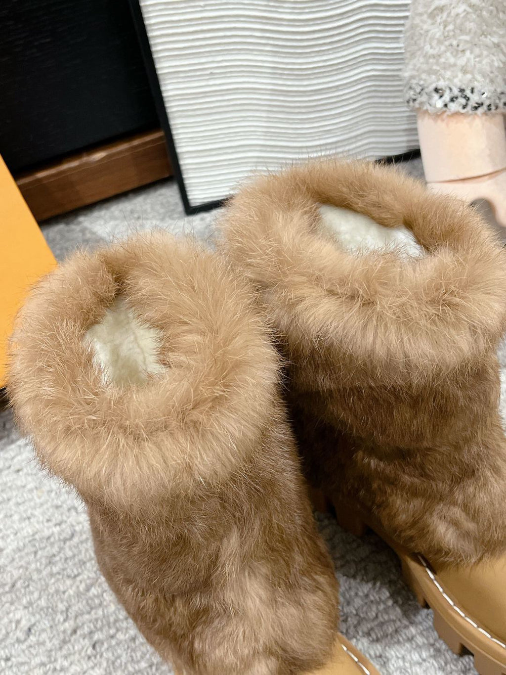 LV Fur Boots - Camel Leather & Mink Fur Platform