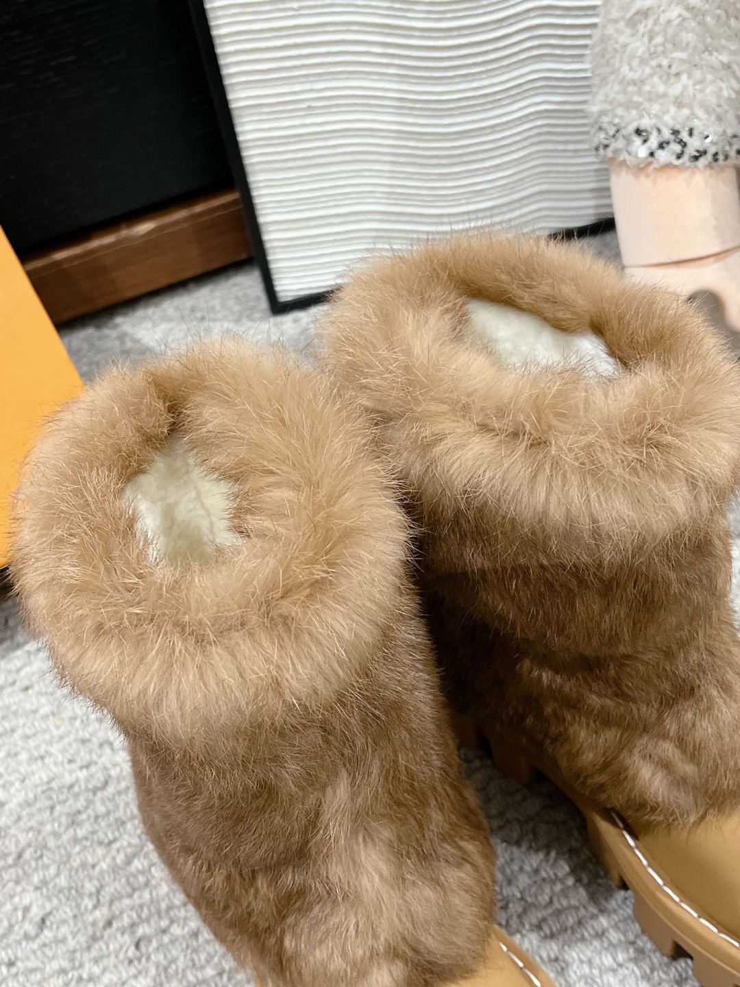 LV Fur Boots - Camel Leather & Mink Fur Platform