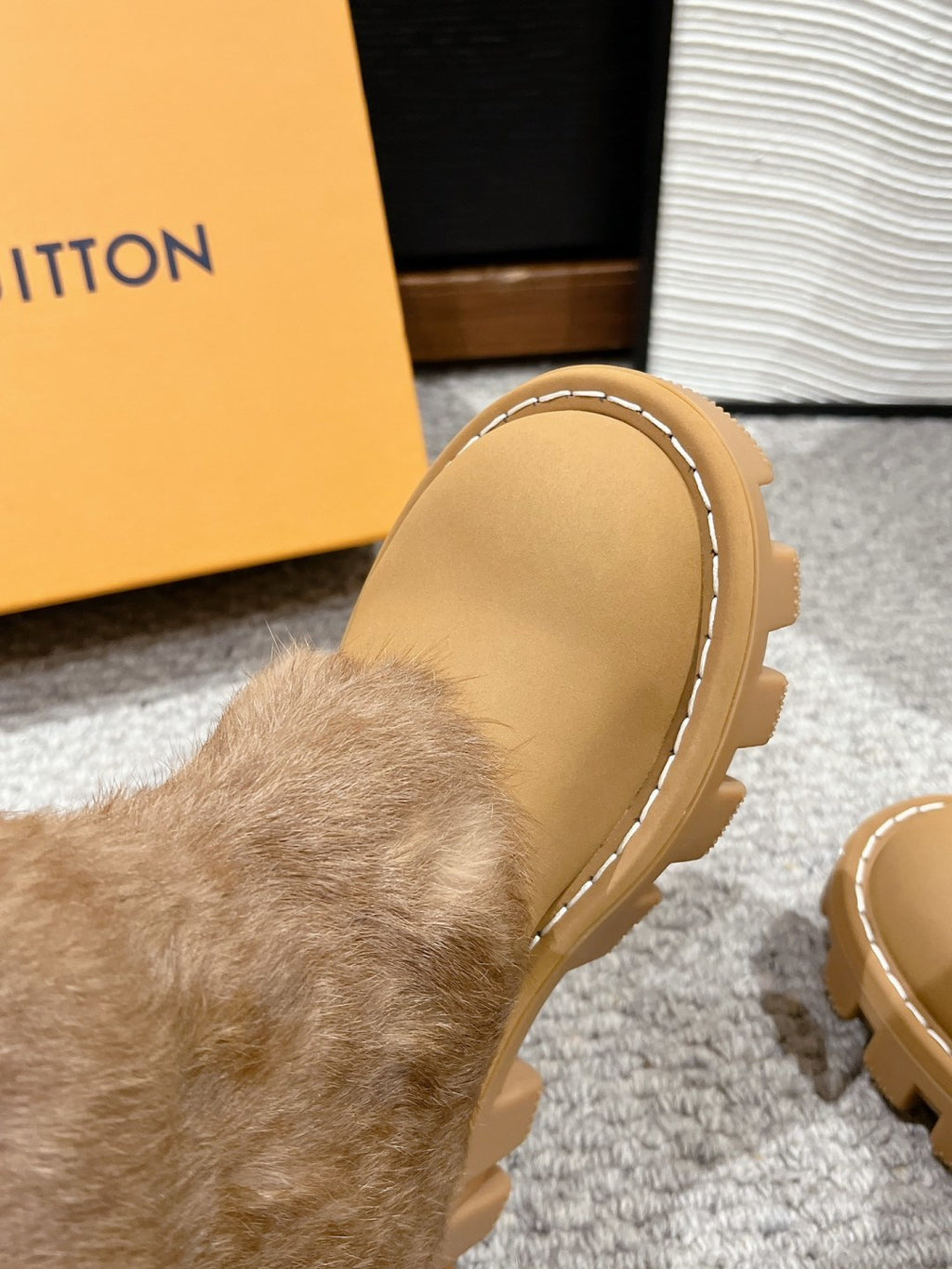 LV Fur Boots - Camel Leather & Mink Fur Platform