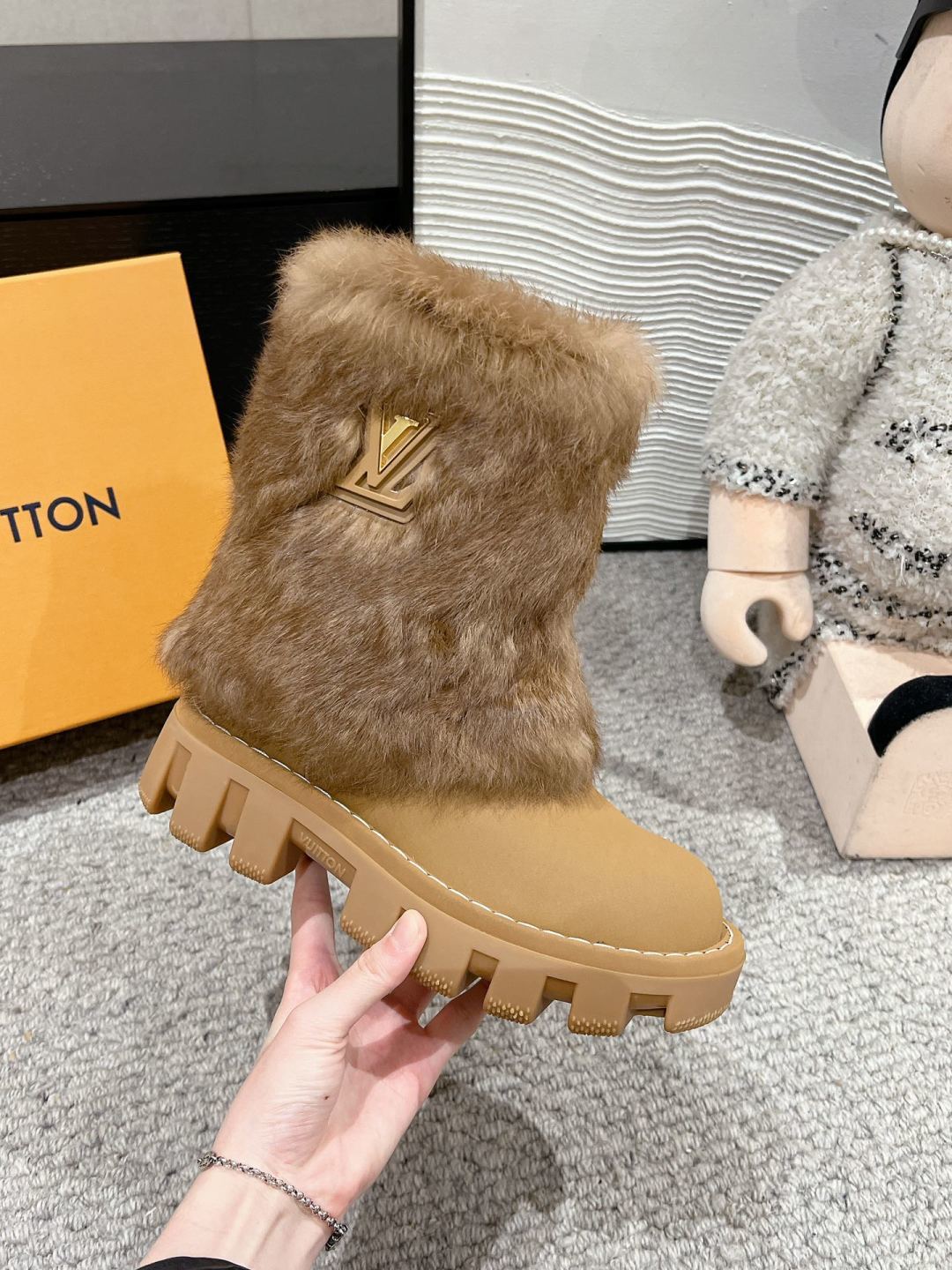 LV Fur Boots - Camel Leather & Mink Fur Platform