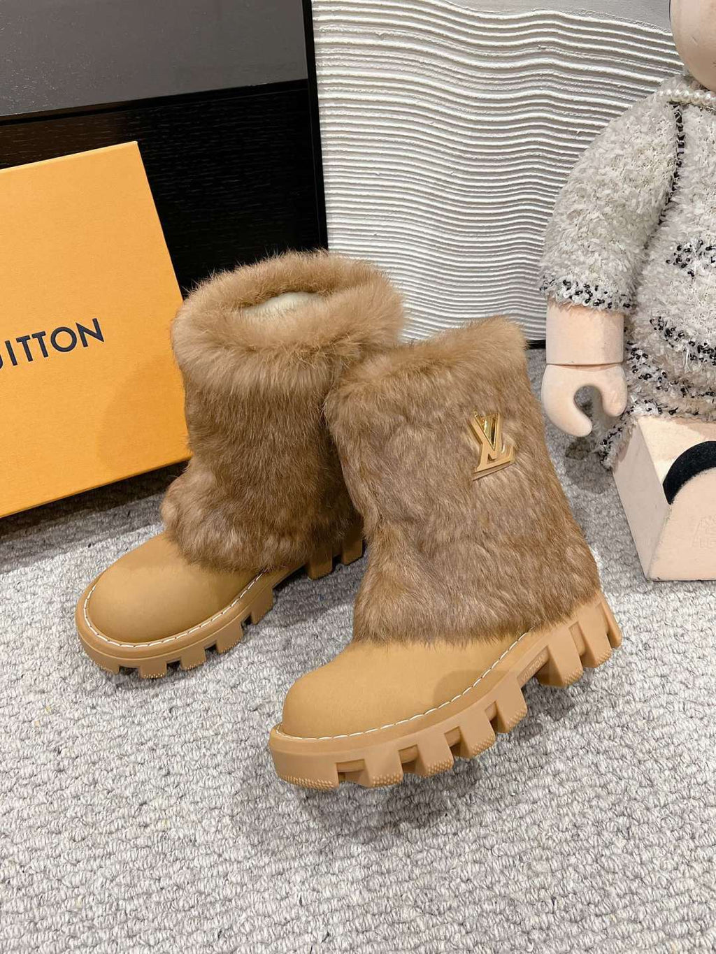 LV Fur Boots - Camel Leather & Mink Fur Platform