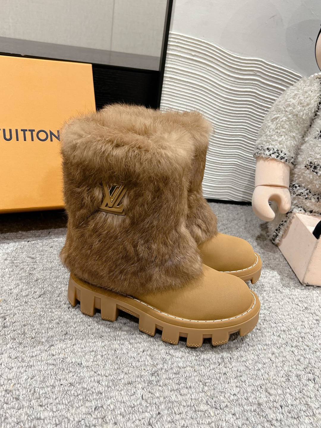 LV Fur Boots - Camel Leather & Mink Fur Platform