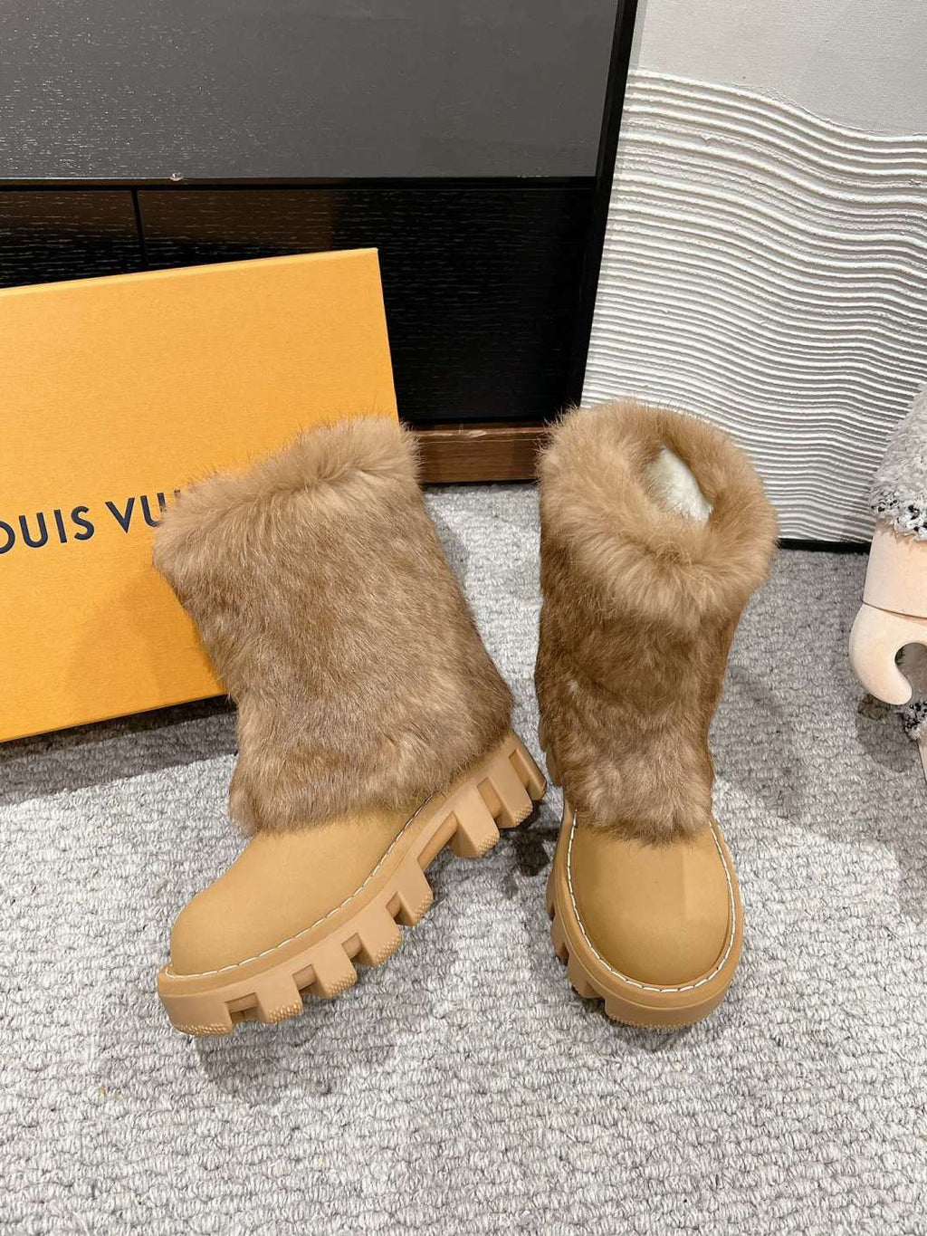 LV Fur Boots - Camel Leather & Mink Fur Platform