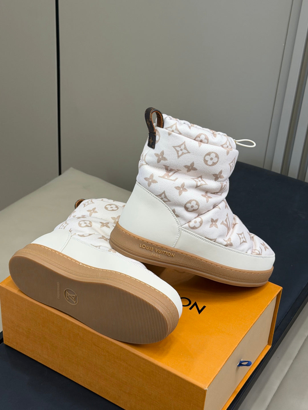LV Pillow Boots - White Monogram Puffer Ankle Boots