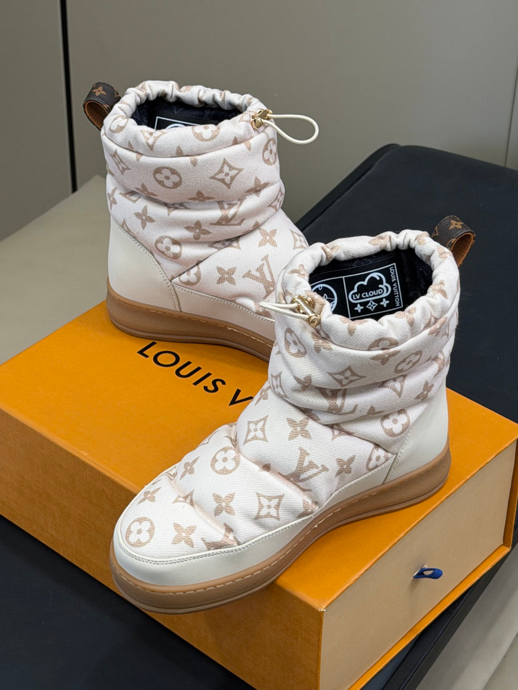 LV Pillow Boots - White Monogram Puffer Ankle Boots