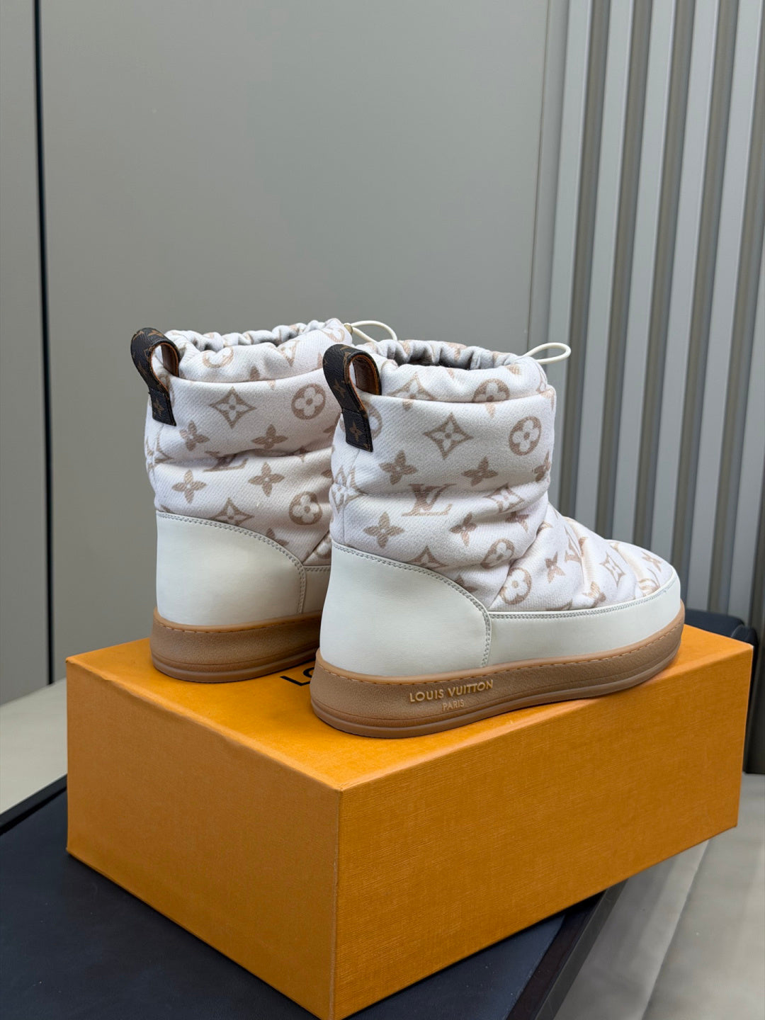 LV Pillow Boots - White Monogram Puffer Ankle Boots