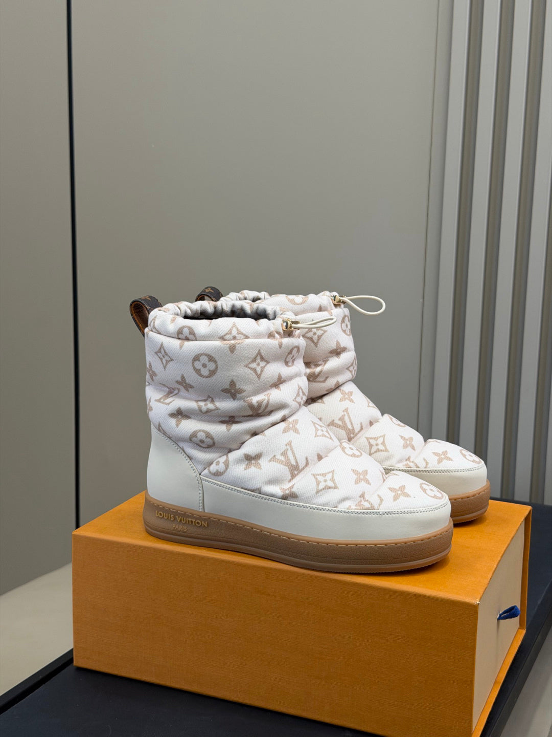 LV Pillow Boots - White Monogram Puffer Ankle Boots