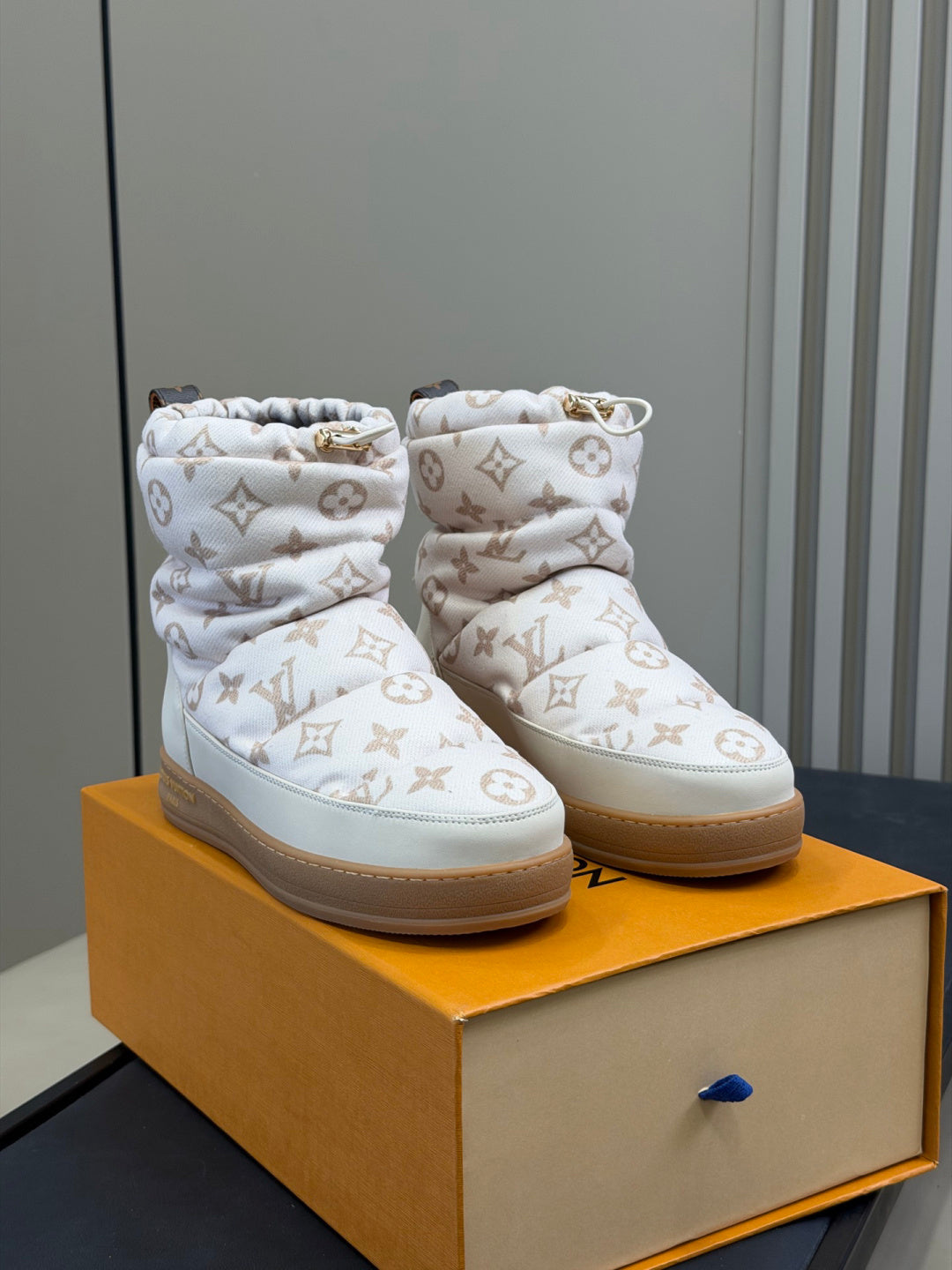 LV Pillow Boots - White Monogram Puffer Ankle Boots