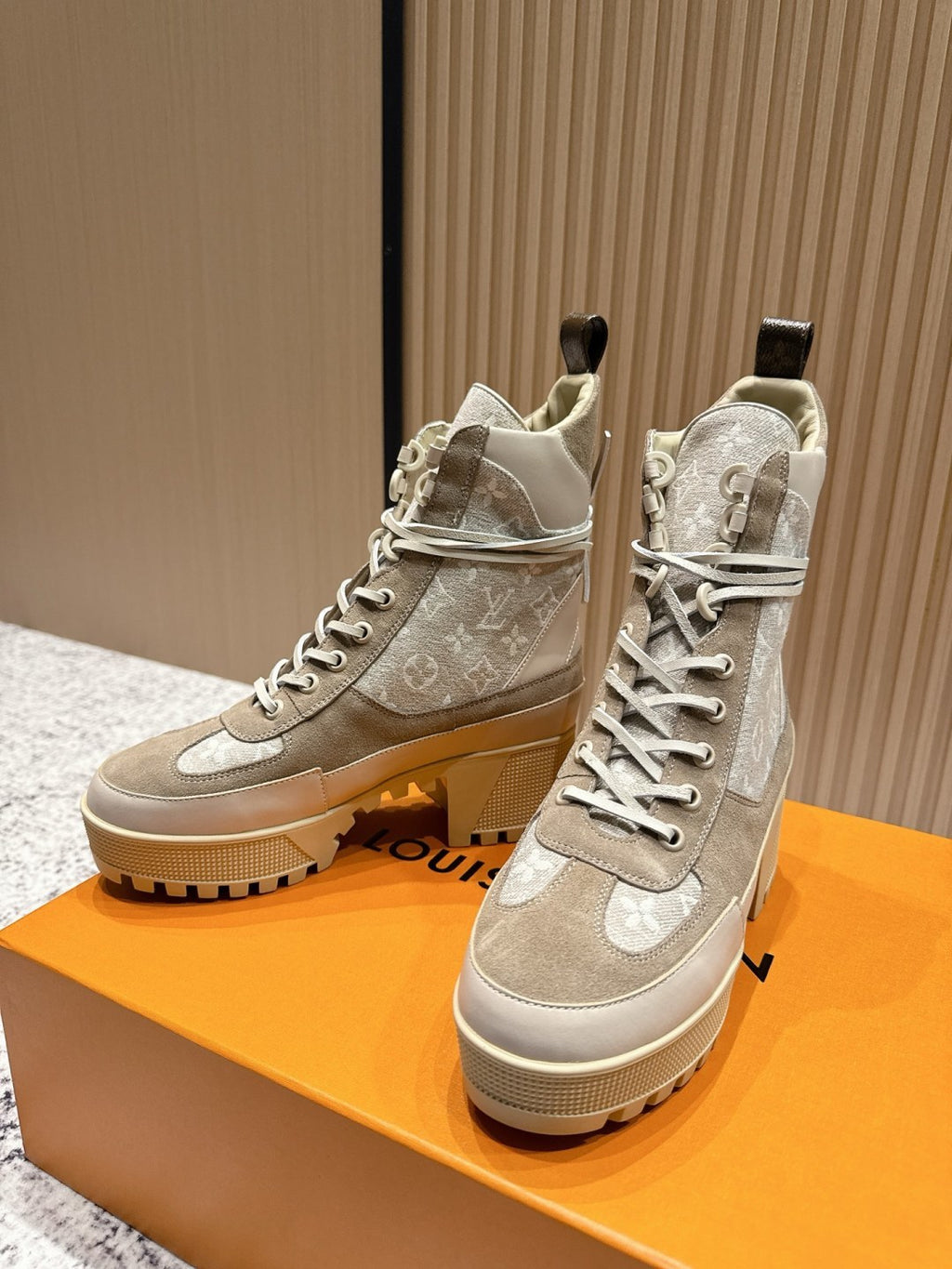 LV Platform Boots - Beige Monogram Canvas Lace-Up
