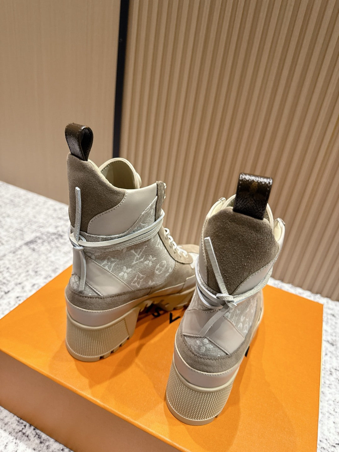 LV Platform Boots - Beige Monogram Canvas Lace-Up
