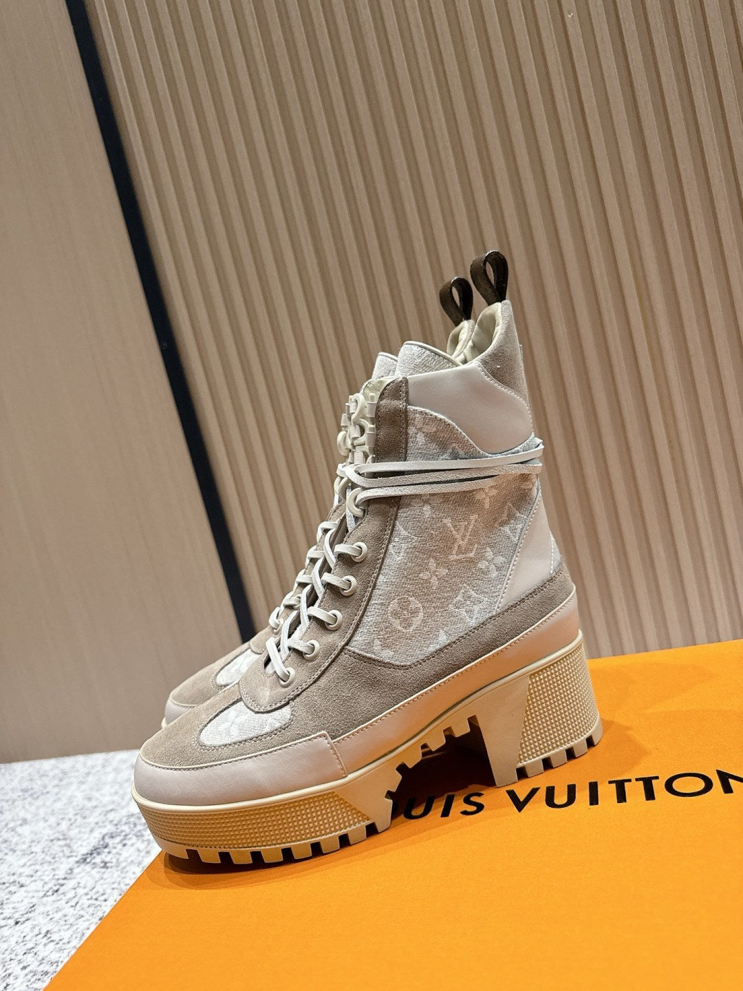 LV Platform Boots - Beige Monogram Canvas Lace-Up