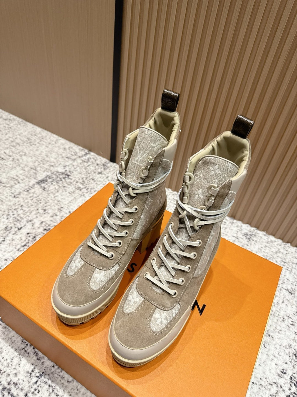 LV Platform Boots - Beige Monogram Canvas Lace-Up