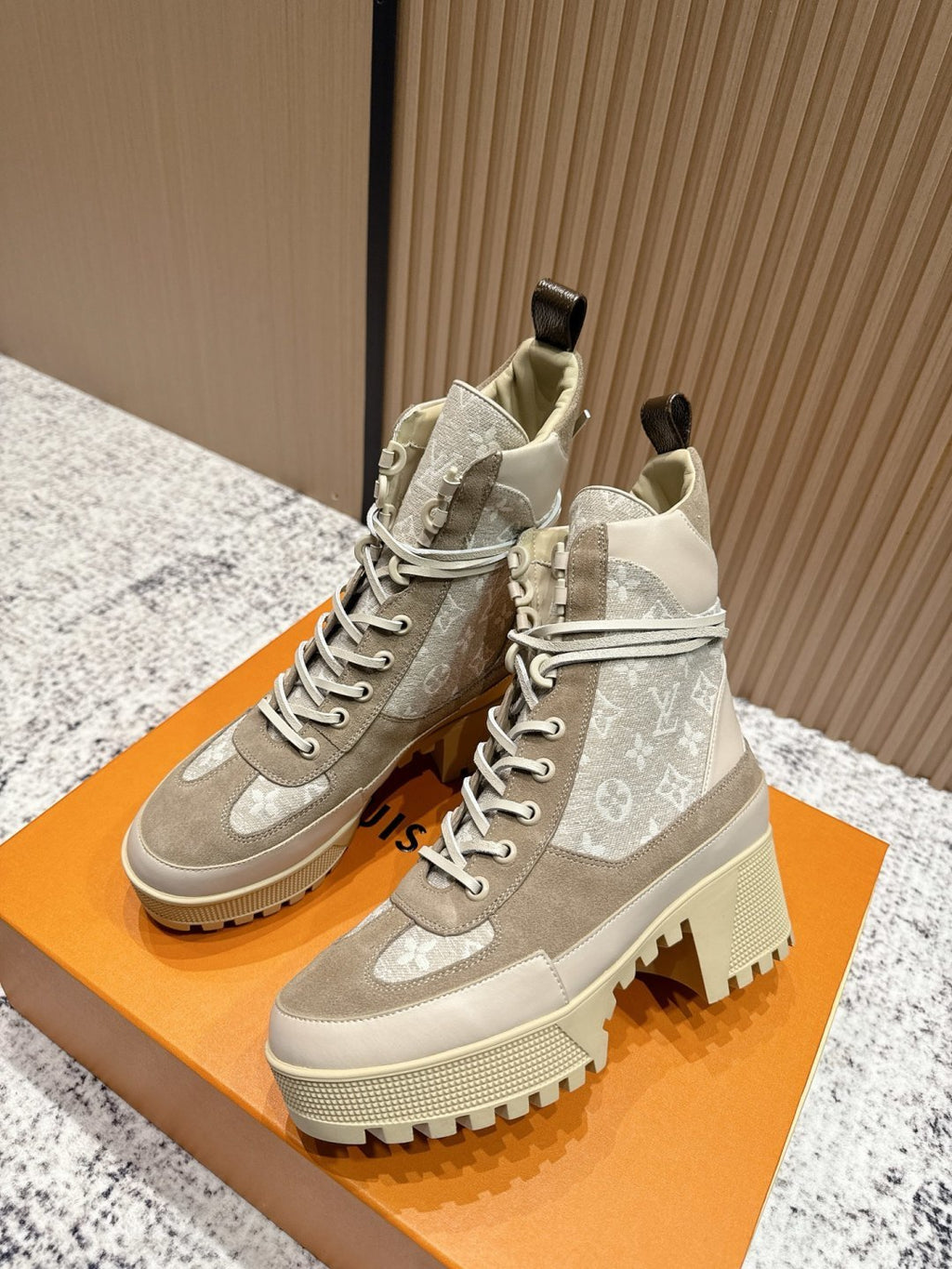 LV Platform Boots - Beige Monogram Canvas Lace-Up