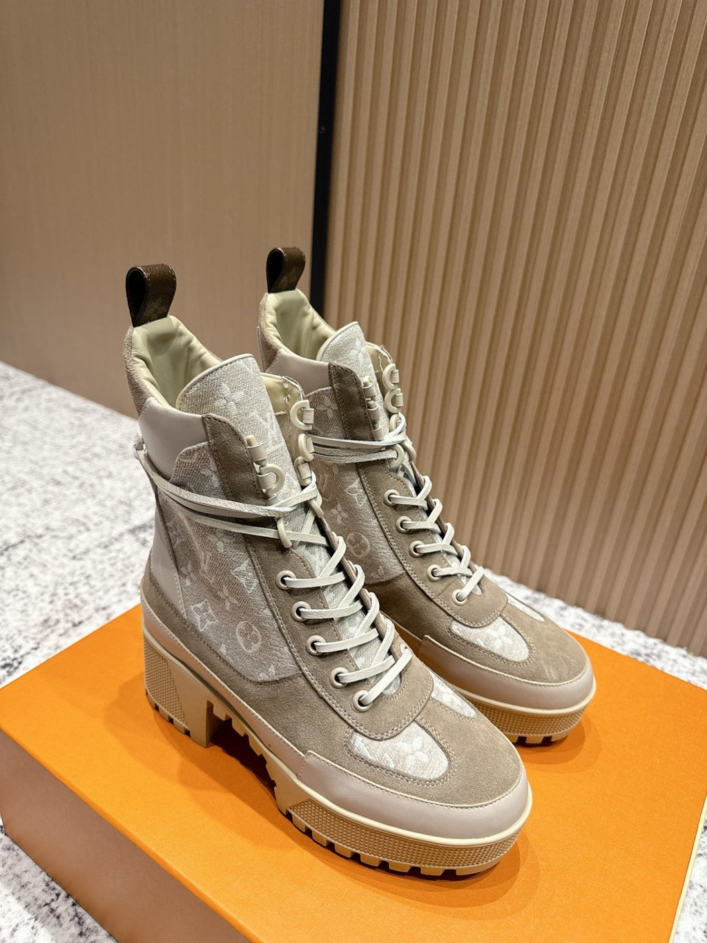 LV Platform Boots - Beige Monogram Canvas Lace-Up