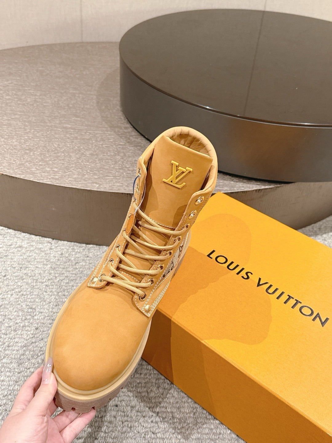 LV Work Boots - Wheat Monogram Canvas Lace-Up
