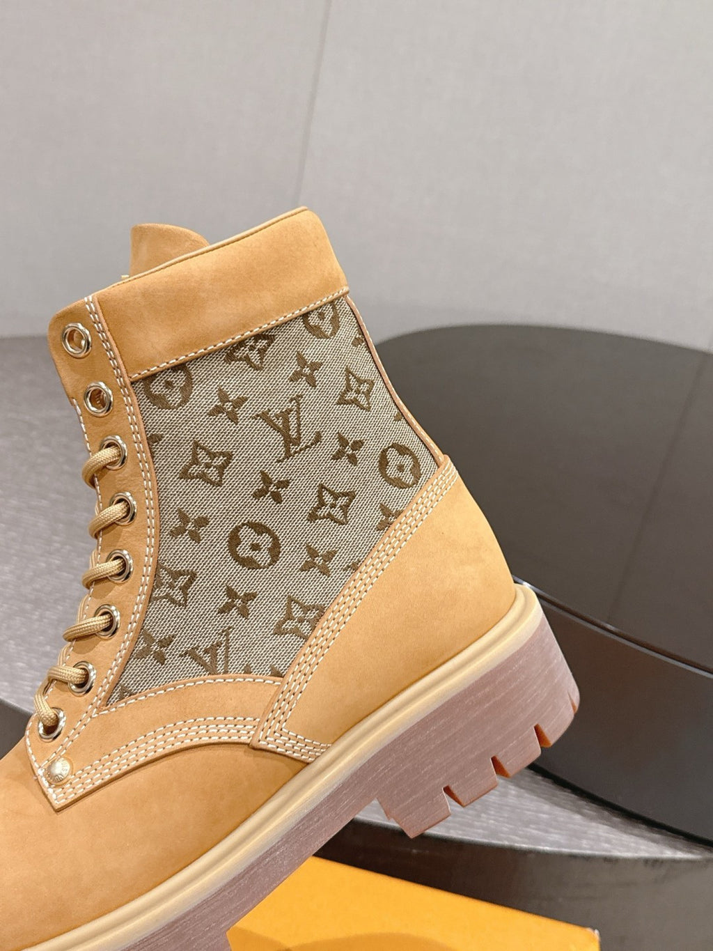 LV Work Boots - Wheat Monogram Canvas Lace-Up
