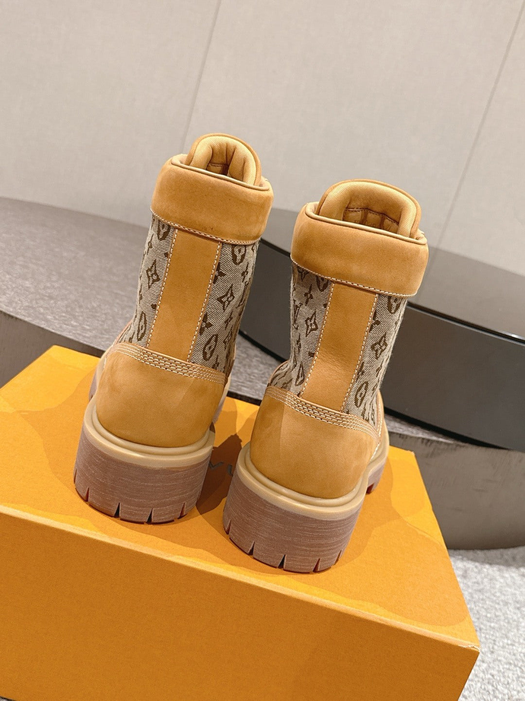 LV Work Boots - Wheat Monogram Canvas Lace-Up