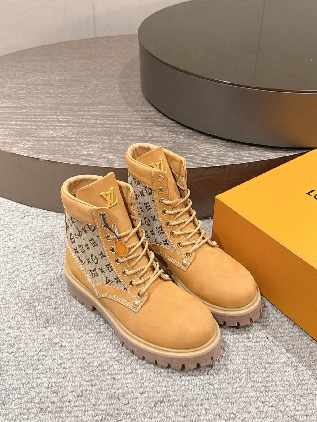 LV Work Boots - Wheat Monogram Canvas Lace-Up