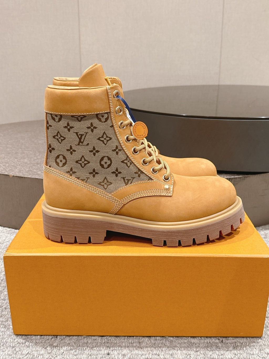 LV Work Boots - Wheat Monogram Canvas Lace-Up