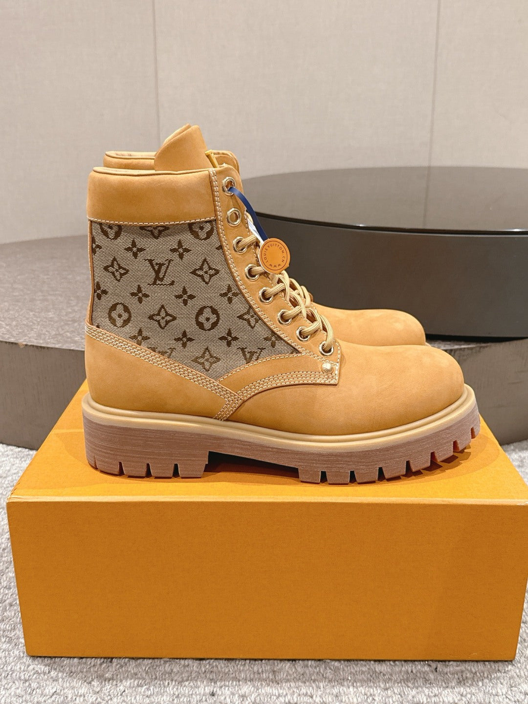 LV Work Boots - Wheat Monogram Canvas Lace-Up