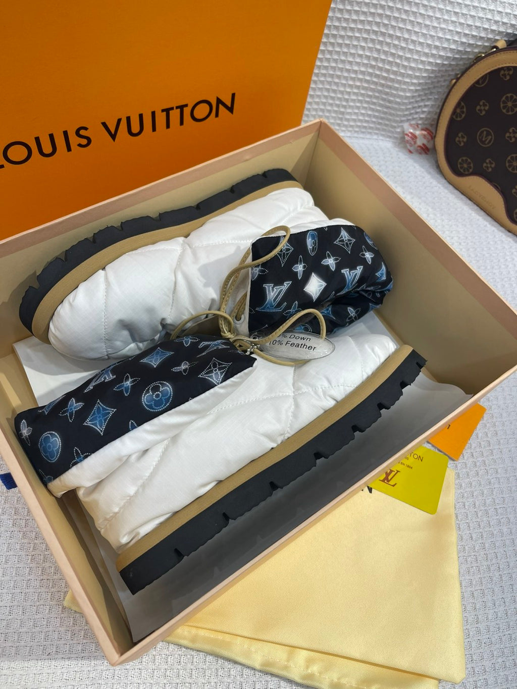 LV Pillow Boots - White & Black Monogram Puffer Ankle Boots