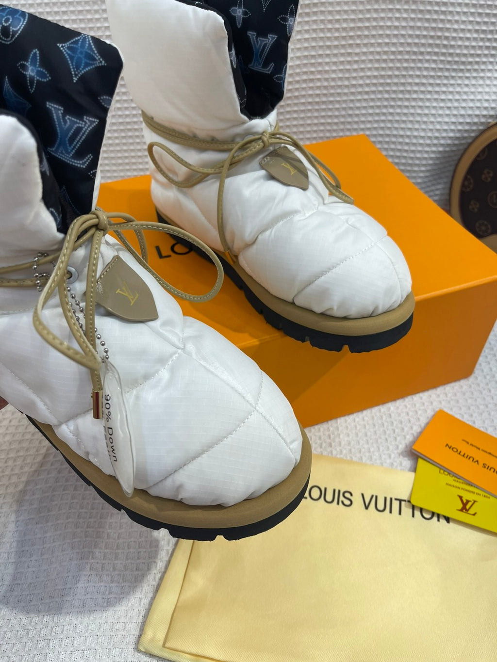 LV Pillow Boots - White & Black Monogram Puffer Ankle Boots