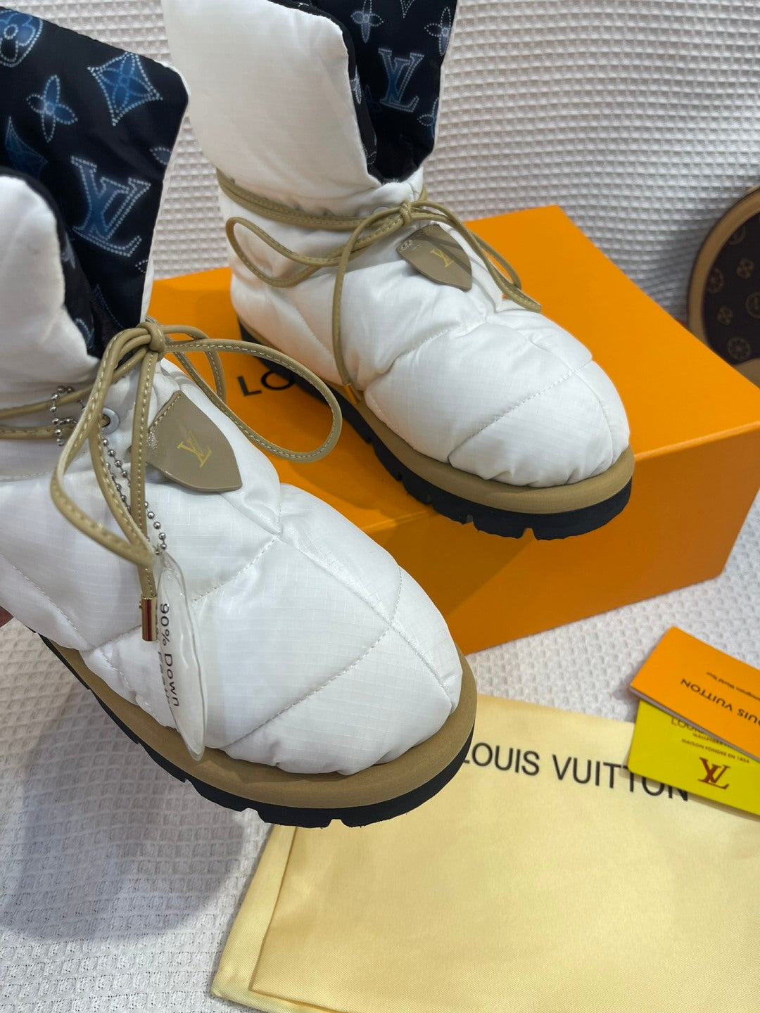 LV Pillow Boots - White & Black Monogram Puffer Ankle Boots