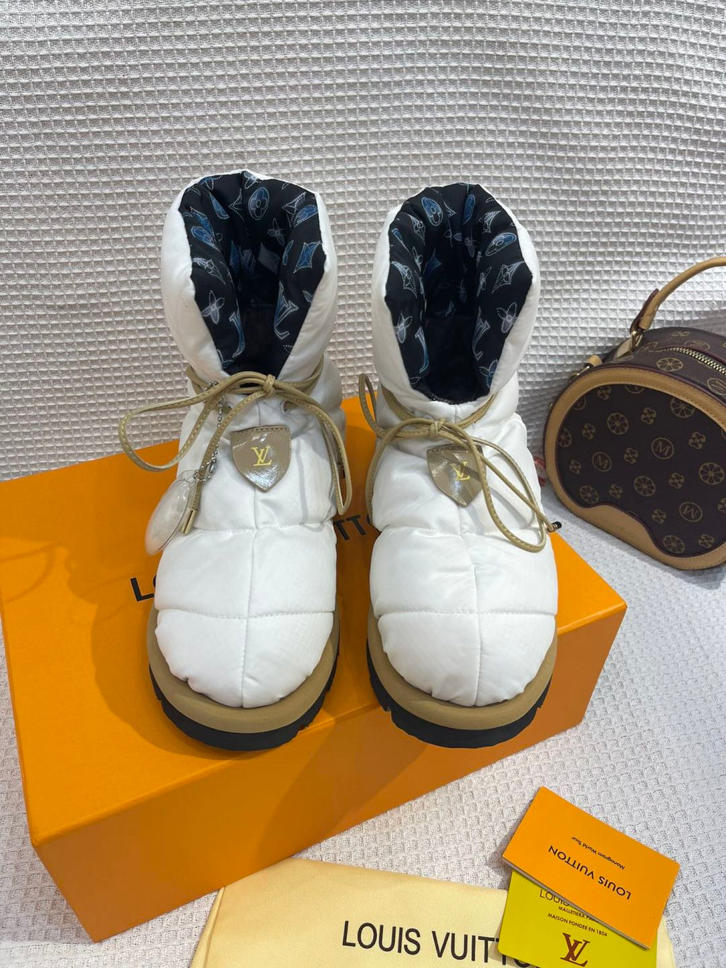 LV Pillow Boots - White & Black Monogram Puffer Ankle Boots