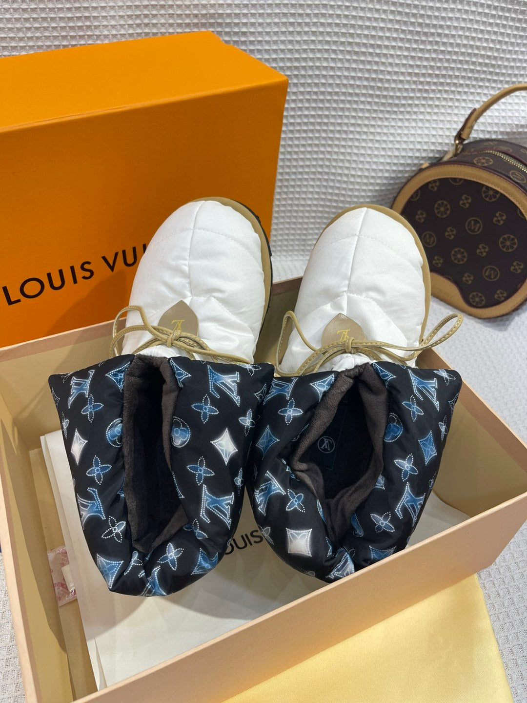 LV Pillow Boots - White & Black Monogram Puffer Ankle Boots