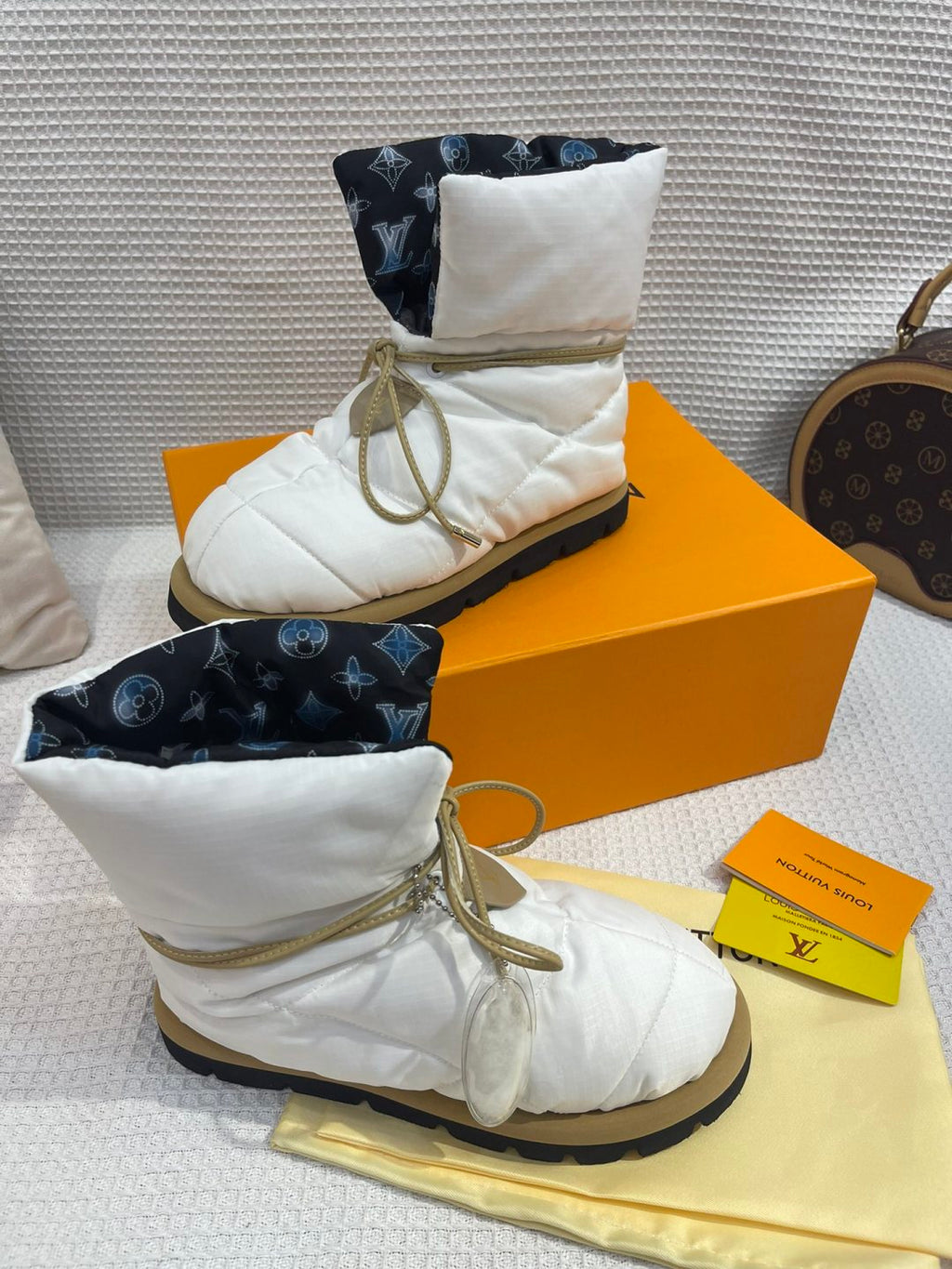 LV Pillow Boots - White & Black Monogram Puffer Ankle Boots