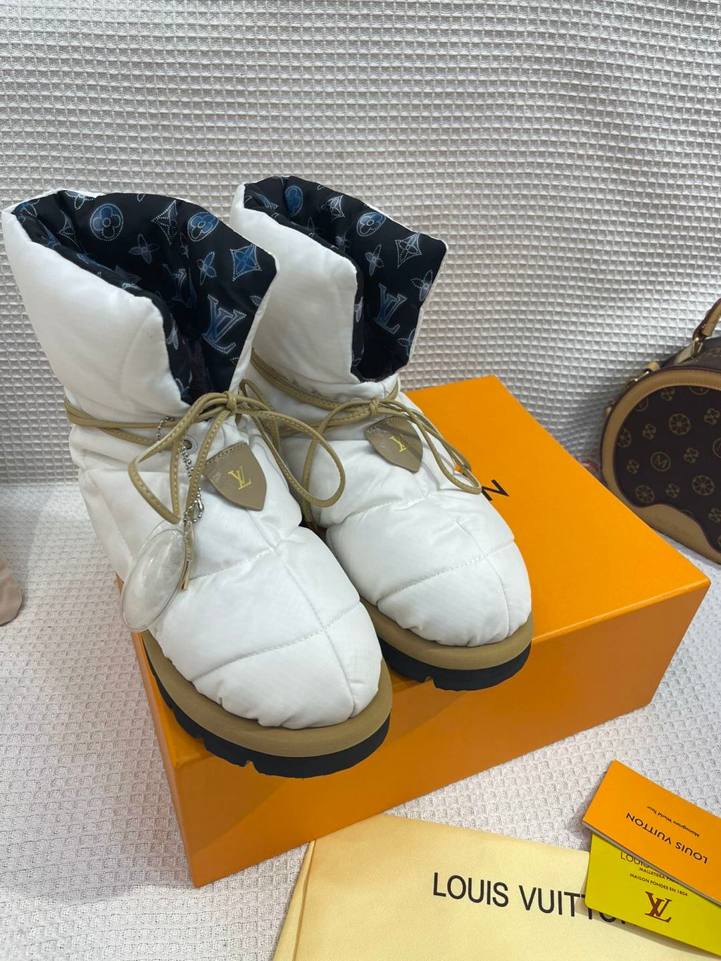 LV Pillow Boots - White & Black Monogram Puffer Ankle Boots