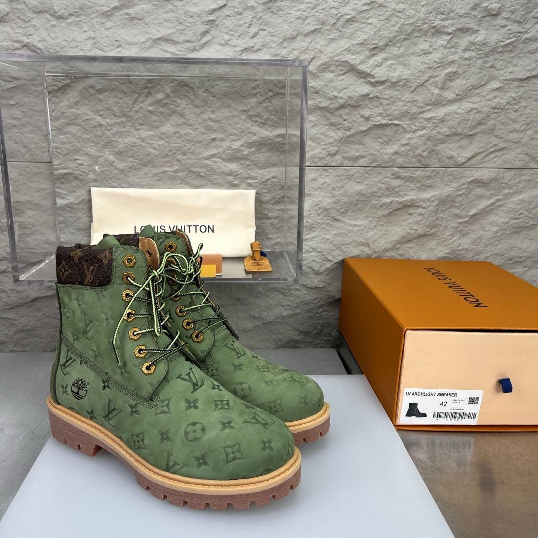 LV x Timberland Boots - Olive Green Monogram Collaboration