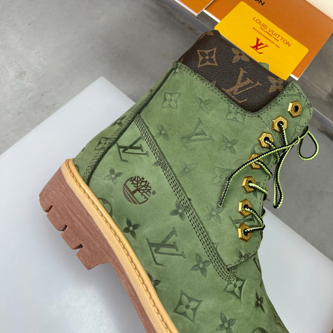 LV x Timberland Boots - Olive Green Monogram Collaboration