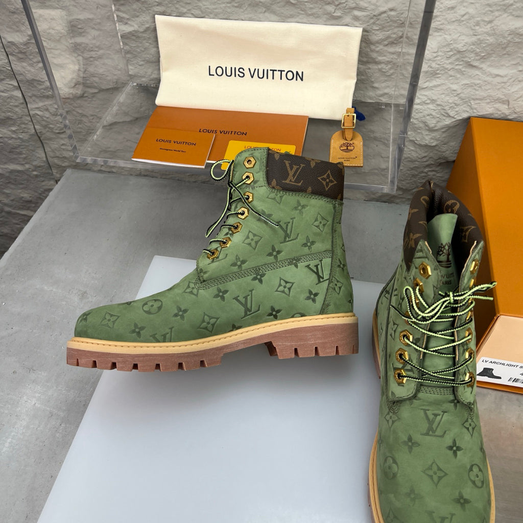 LV x Timberland Boots - Olive Green Monogram Collaboration
