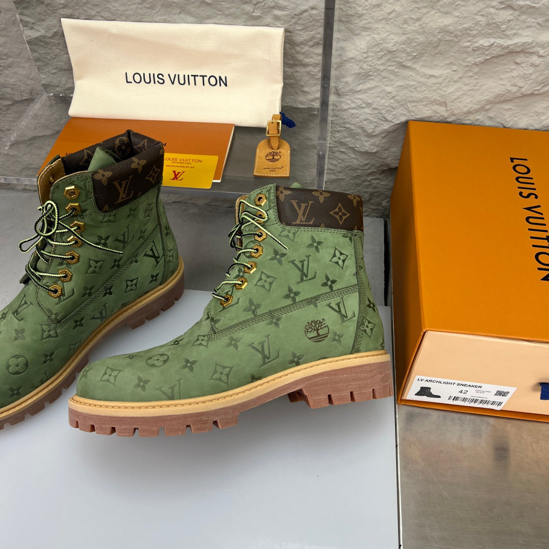LV x Timberland Boots - Olive Green Monogram Collaboration