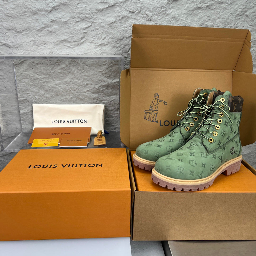 LV x Timberland Boots - Olive Green Monogram Collaboration