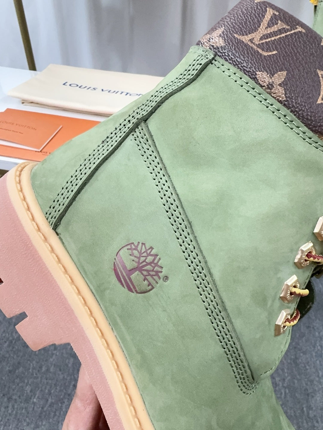 LV x Timberland Boots - Sage Green Monogram Collaboration
