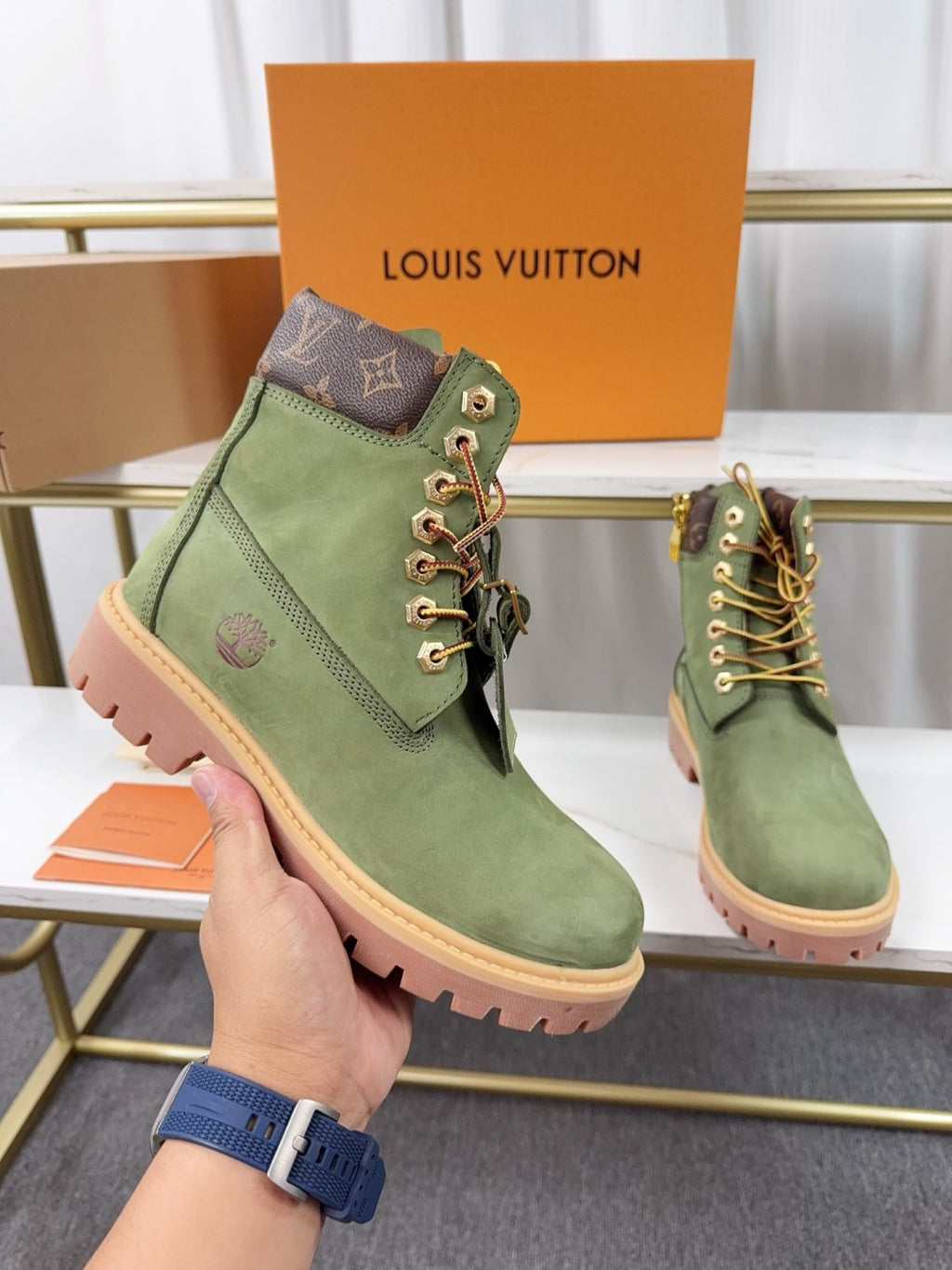 LV x Timberland Boots - Sage Green Monogram Collaboration