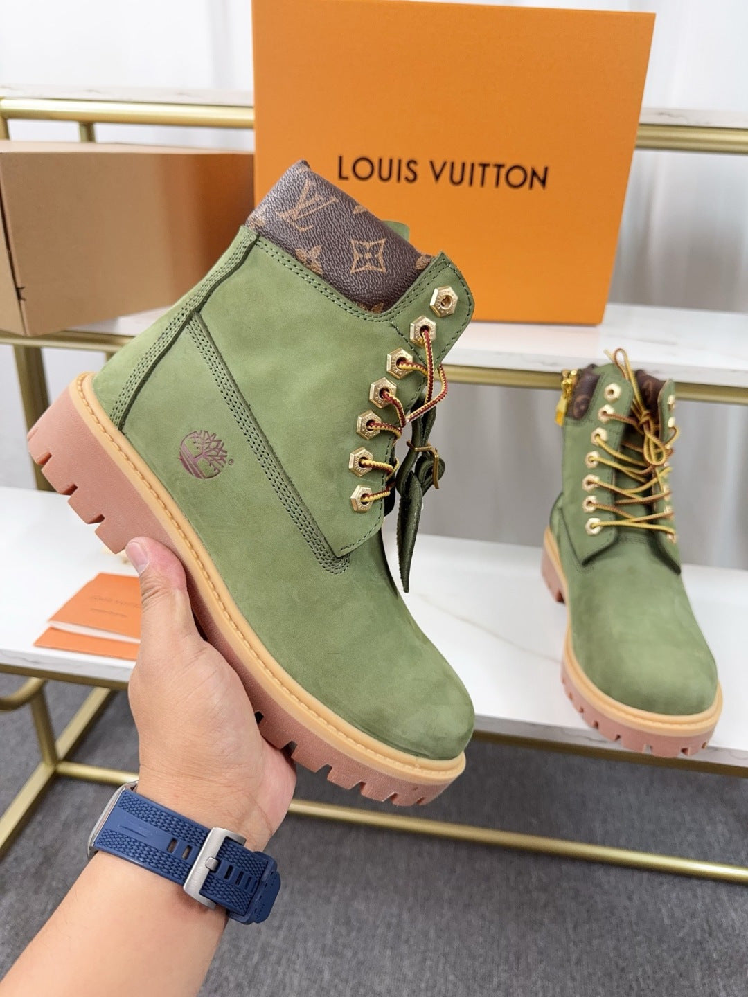 LV x Timberland Boots - Sage Green Monogram Collaboration
