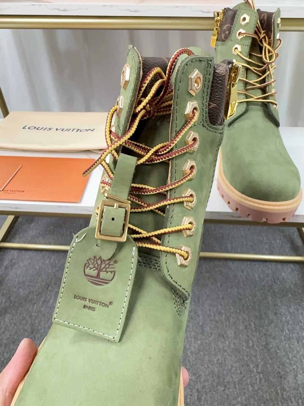 LV x Timberland Boots - Sage Green Monogram Collaboration