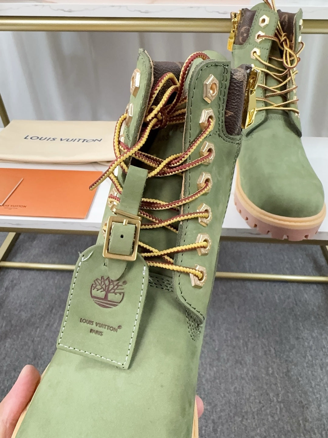 LV x Timberland Boots - Sage Green Monogram Collaboration