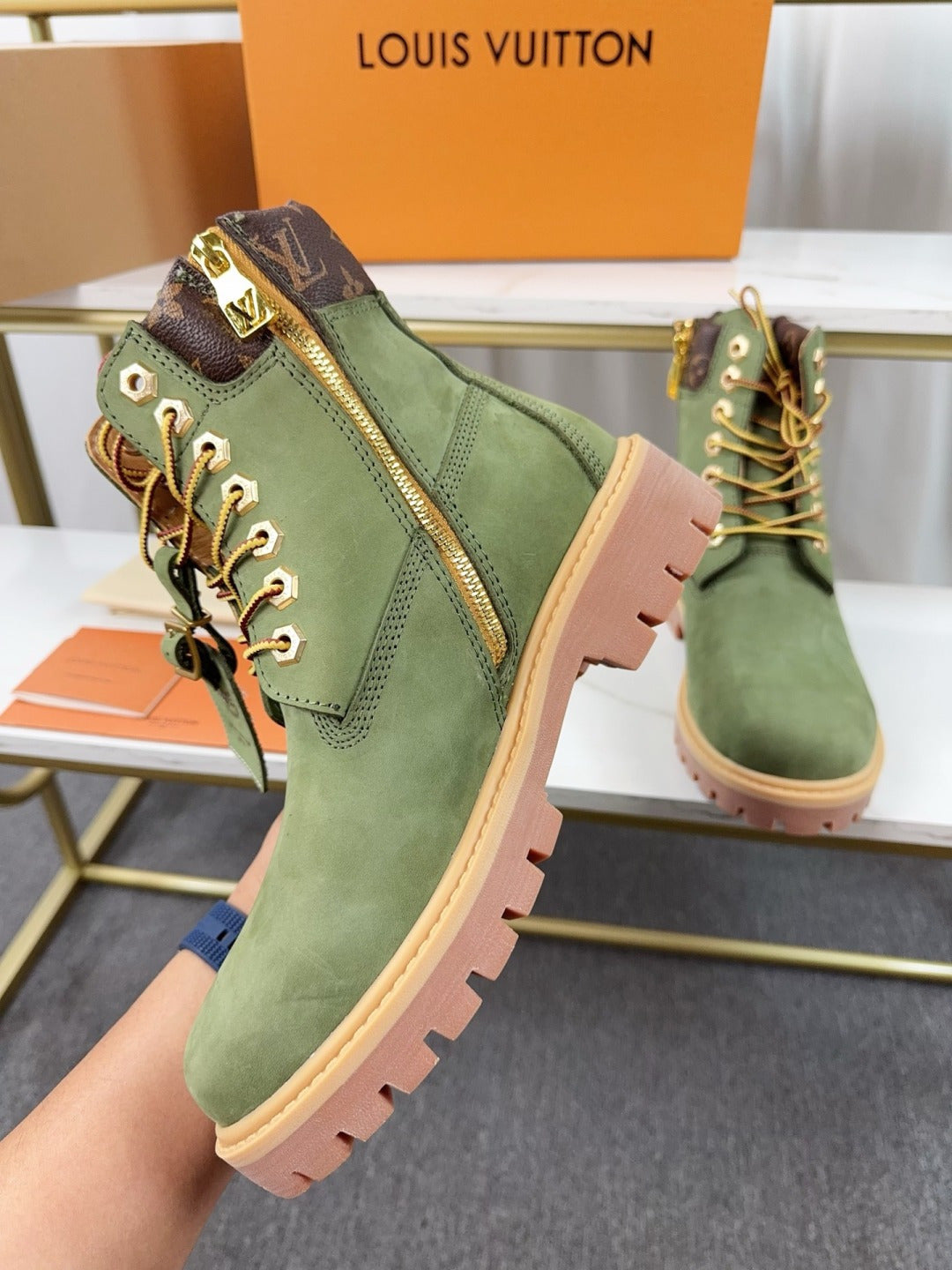 LV x Timberland Boots - Sage Green Monogram Collaboration