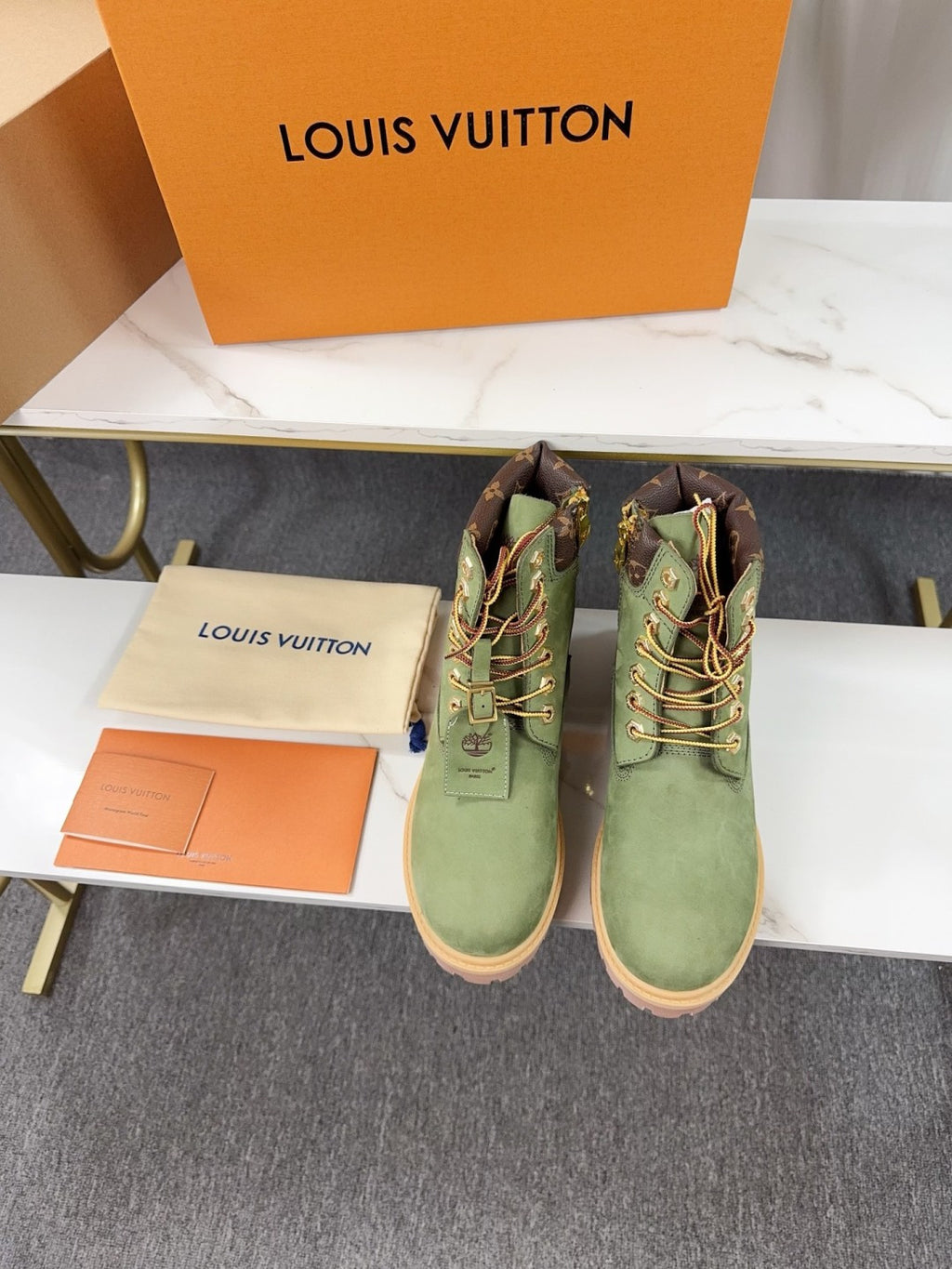 LV x Timberland Boots - Sage Green Monogram Collaboration