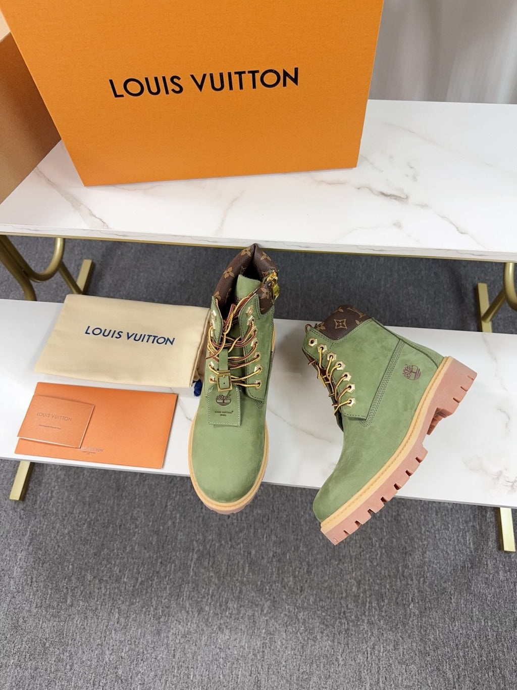 LV x Timberland Boots - Sage Green Monogram Collaboration