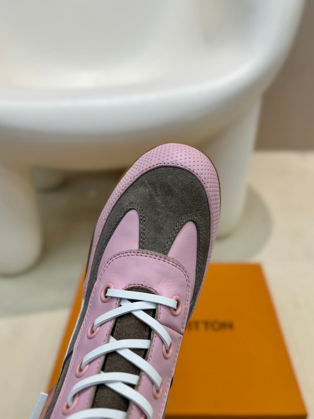LV Combat Boots - Pink Grey & White Monogram Platform Lace-Up